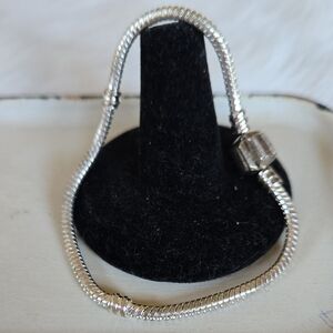 B-035-Silver Tone Snake Chain Charm Bracelet